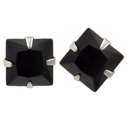 Steel Square Shaped Black CZ Stud Earrings (8 Sizes) Steel Square Shaped Black CZ Stud Earrings (8 Sizes)