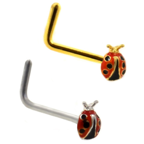 Ladybug L-Shaped Nose Ring Stud 20G