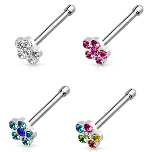 4-Color Set Gem Accent Flower Top Nose Ring Bones