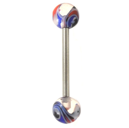 Red/White/Blue Marble Swirl Steel Barbell 14g 5/8"