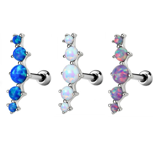 Five-Stone Synthetic Opal Cartilage  Stud 16G 1/4"