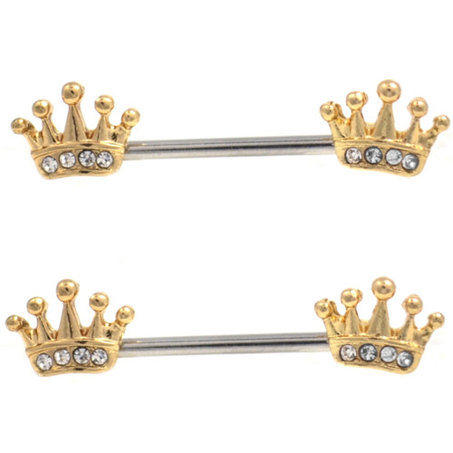 PAIR - Elegant Crown Two-Tone Steel Nipple Barbells