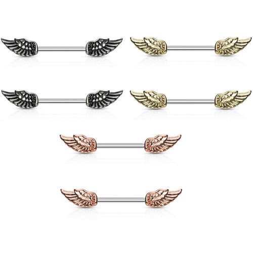 PAIR - Angel Wings Steel Nipple Barbells 14G 5/8"