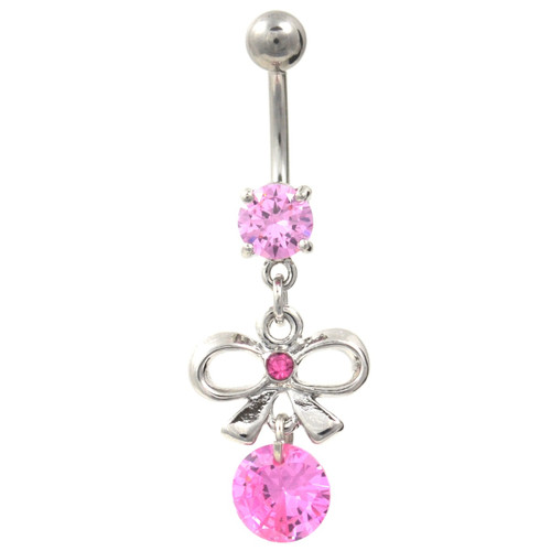 Pink Gems Fancy Bow Tie Belly Ring