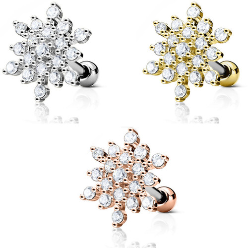 Snowflake Sparkle Steel Cartilage Tragus Stud