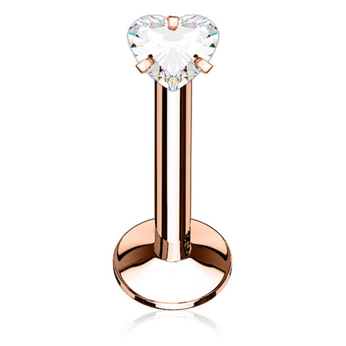 Heart Shaped CZ Top Rose Goldtone Labret Monroe 16G