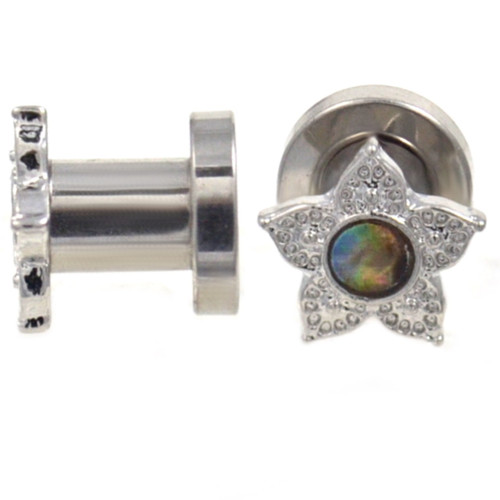 Abalone Tribal Flower Screw-Fit Plugs (8g-5/8")