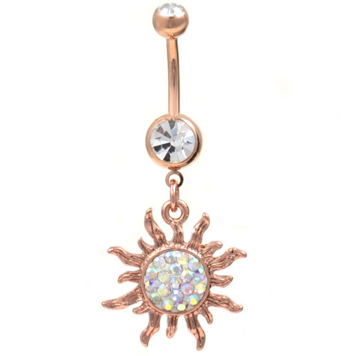 Rose Goldtone Tribal Sun Dangle Belly Ring