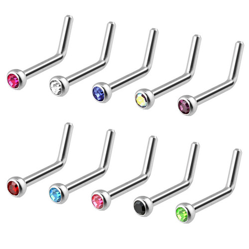 10-Piece Value Pack Press Fit CZ Top L-Shaped Nose Rings