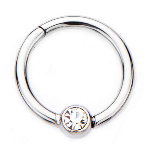 Clear Gem Ball Hinged Segment Ring Hoop 16G