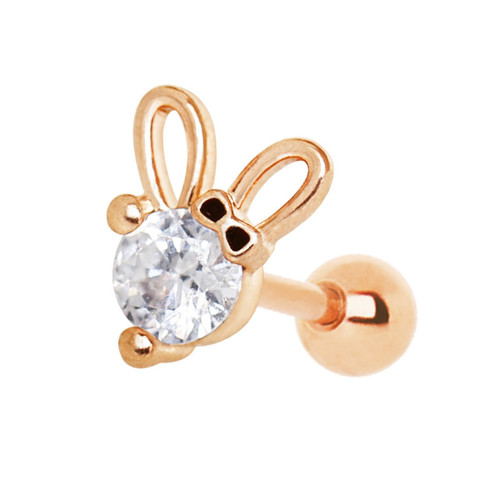 CZ Center Bunny Ears Rose Goldtone Cartilage Stud 