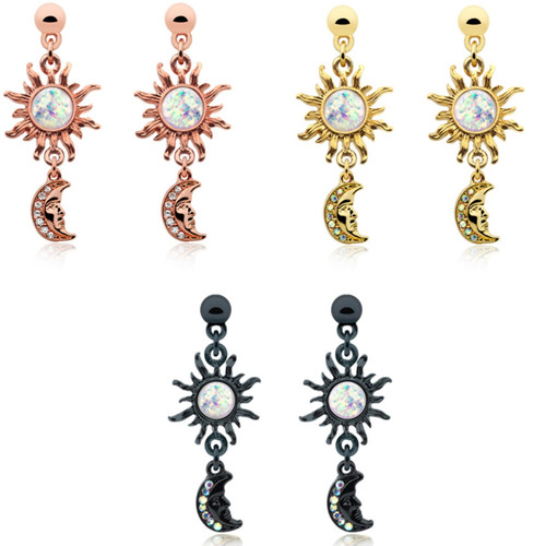 Tribal Sun & Moon Dangle Colorline Stud Earrings