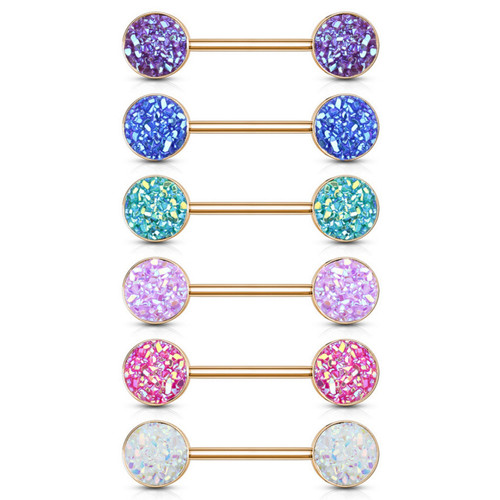 PAIR - Faux Druzy Stone Rose Goldtone Nipple Rings PAIR - Faux Druzy Stone Rose Goldtone Nipple Rings