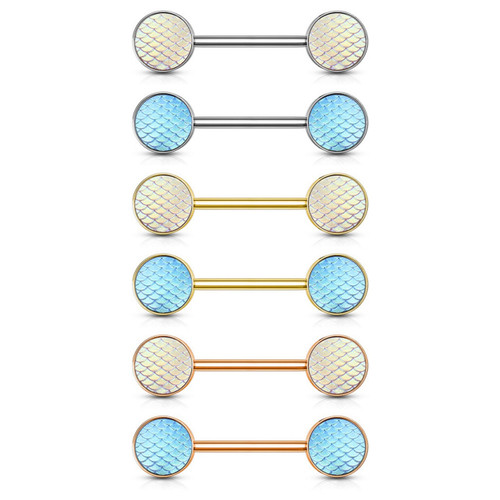 PAIR - Holographic Dragon Scales Steel Nipple Rings PAIR - Holographic Dragon Scales Steel Nipple Rings