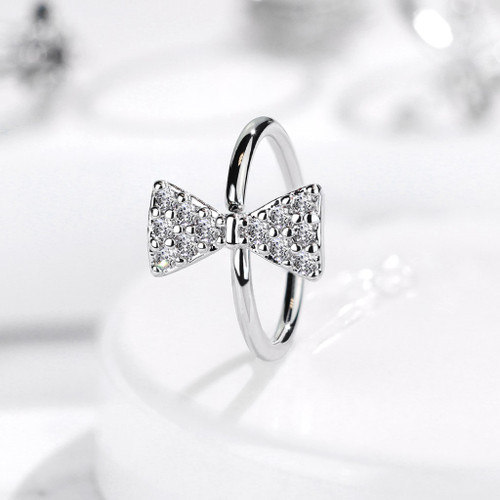 CZ Paved Bow Tie Bendable Nose/Cartilage Hoop 20G CZ Paved Bow Tie Bendable Nose/Cartilage Hoop 20G
