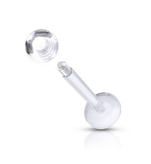 Clear PTFE flexi earring stud retainer 20g/0.8mm with a flat front and soft  silicon