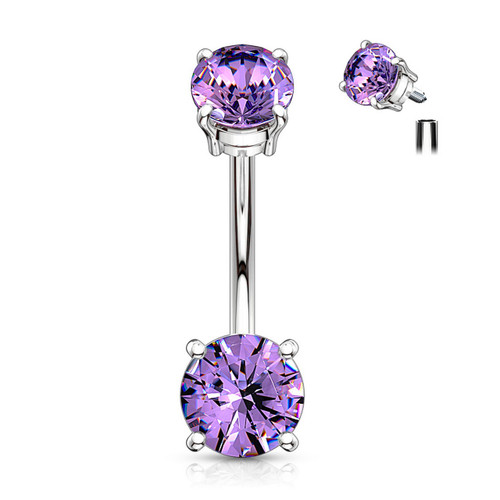 Violet Double CZ Internally Threaded Belly Ring