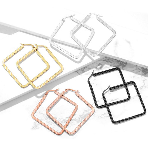 4-Pairs Wavy Square Steel Hoop Earrings 4-Pairs Wavy Square Steel Hoop Earrings