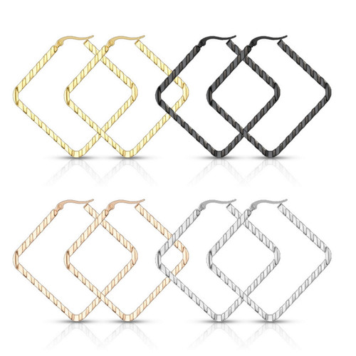 4-Pairs Wavy Square Steel Hoop Earrings 4-Pairs Wavy Square Steel Hoop Earrings