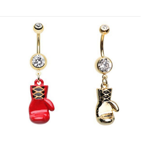 2-Pack Set Boxing Glove Dangle Steel Belly Rings