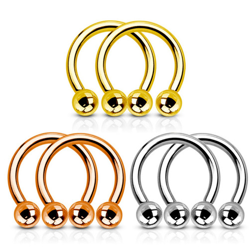 3-Pair Lot(3 Colors) Steel Horseshoe Rings 16G-14G