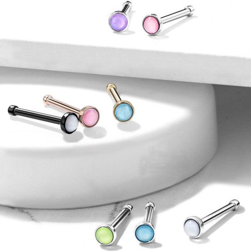 Luminous Epoxy Stone Top Steel Nose Ring Bone 20G Luminous Epoxy Stone Top Steel Nose Ring Bone 20G