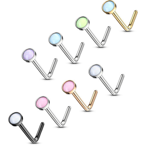 Luminous Epoxy Stone Top Steel L Shaped Nose Ring Luminous Epoxy Stone Top Steel L Shaped Nose Ring
