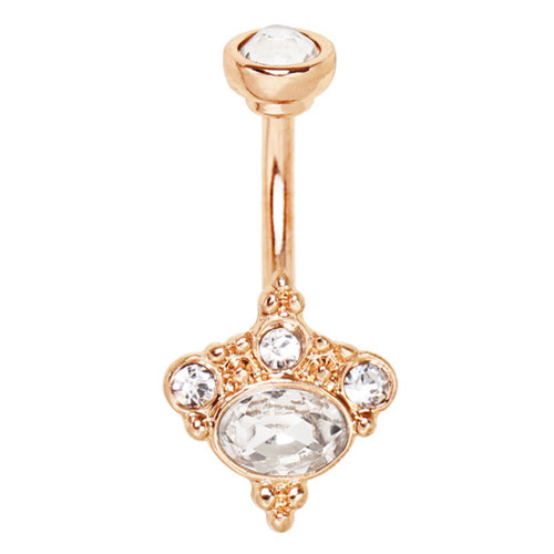 Victorian Style Bling Rose Goldtone Steel Belly Ring