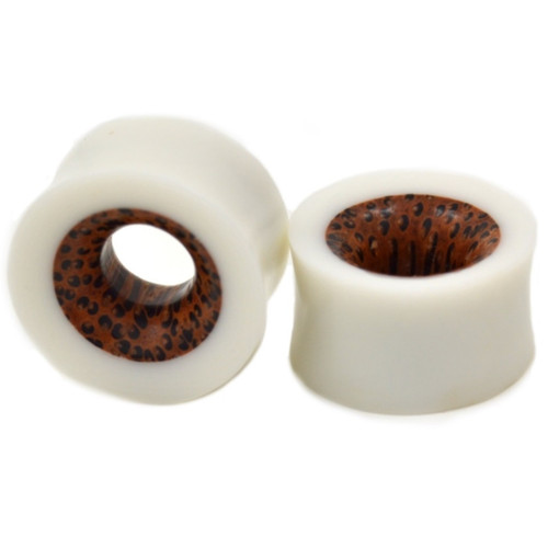 White Bone Coco Wood Inlay Saddle Tunnels (0g-1")