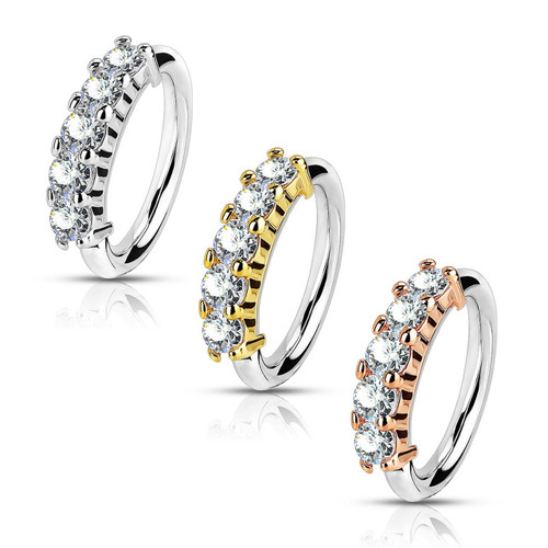3PC Set 5-CZ Lined Bendable Nose/Cartilage Hoop  3PC Set 5-CZ Lined Bendable Nose/Cartilage Hoop