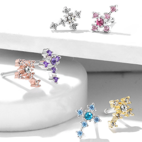 CZ Gemmed Cross Steel Nose Ring Bone Stud 20G