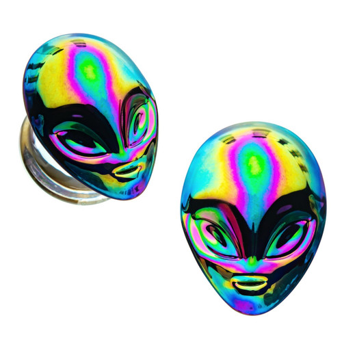 Oil Slick Rainbow Alien Glass Plugs (2g-5/8")