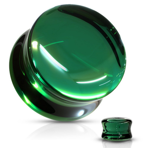 Dark Green Glass Convex Double Flared Plugs (2g-5/8")