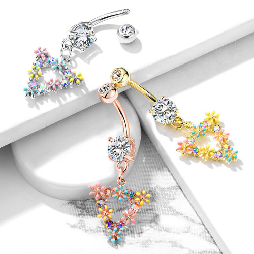 Triangle Flowers Dangle Steel Belly Ring