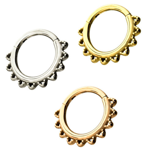 3PC Lot 16G Rounded Spike Hinged Segment Ring Hoops 