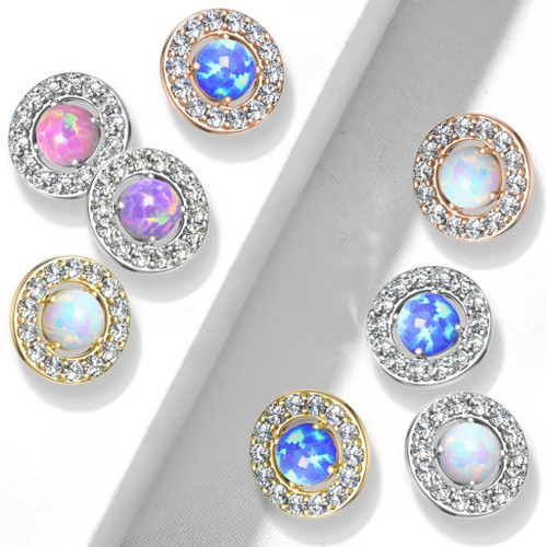 Opalescent Center CZ Rim Steel Dermal Anchor Top Opalescent Center CZ Rim Steel Dermal Anchor Top