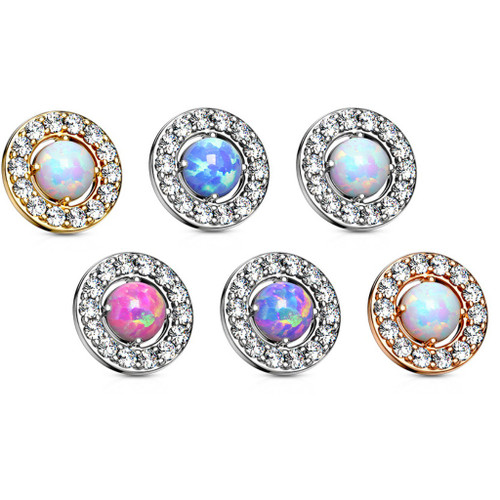 Opalescent Center CZ Rim Steel Dermal Anchor Top Opalescent Center CZ Rim Steel Dermal Anchor Top
