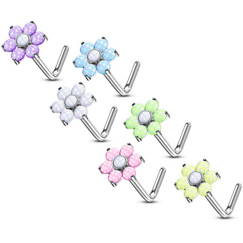 Luminous Stone Flower Steel L Shaped Nose Ring Luminous Stone Flower Steel L Shaped Nose Ring