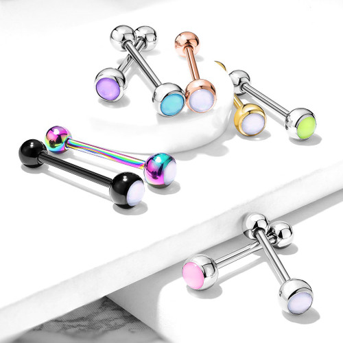 Luminous Epoxy Stone Top Tongue Ring Barbell Luminous Epoxy Stone Top Tongue Ring Barbell
