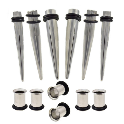 12Pc Ear Stretching Kit 2G-0G Steel Tapers/Tunnels