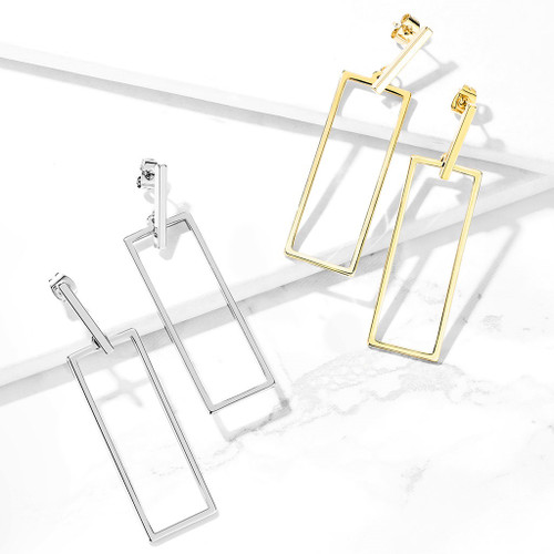 Bar & Rectangle Dangle Stainless Steel Stud Earrings Bar & Rectangle Dangle Stainless Steel Stud Earrings