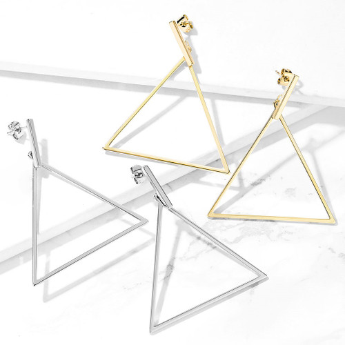 Bar & Triangle Dangle Stainless Steel Stud Earrings Bar & Triangle Dangle Stainless Steel Stud Earrings