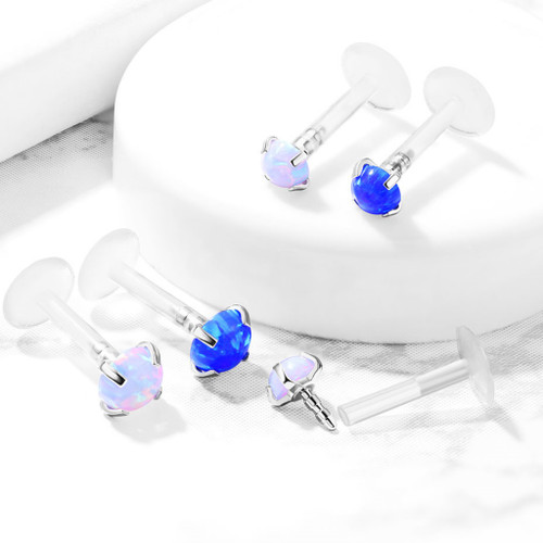 2PC Prong Synthetic Opal Push Top Flexible Labrets 2PC Prong Synthetic Opal Push Top Flexible Labrets