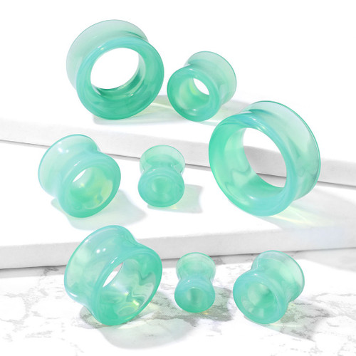 Light Green Glass Double Flared Tunnels (0g-1") Light Green Glass Double Flared Tunnels (0g-1")