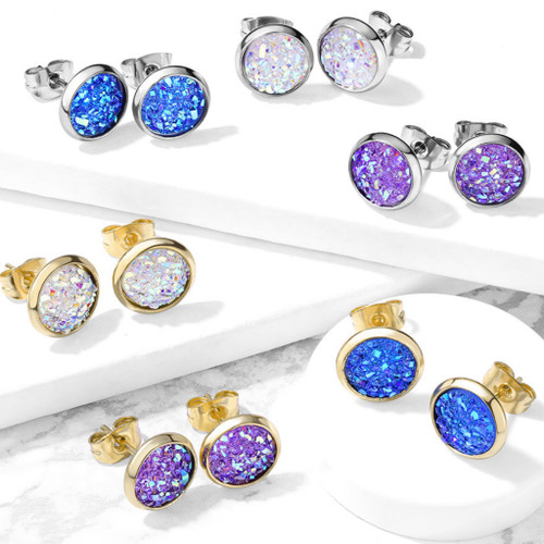 Faux Druzy Stone Steel Stud Earrings Faux Druzy Stone Steel Stud Earrings