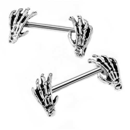 PAIR - Skeleton Hand Steel Nipple Rings PAIR - Skeleton Hand Steel Nipple Rings
