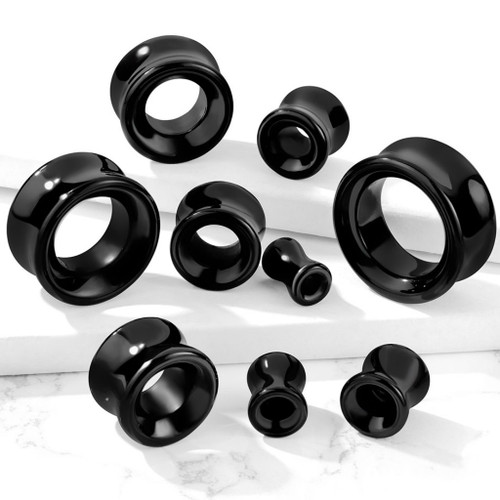 Black Agate Stone Double Flared Tunnels (2g-1")