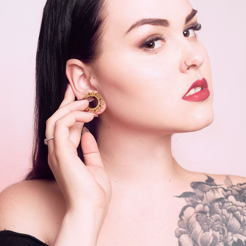 Tribal Lotus Goldtone Screw-Fit Tunnels (2g-1") Tribal Lotus Goldtone Screw-Fit Tunnels (2g-1")