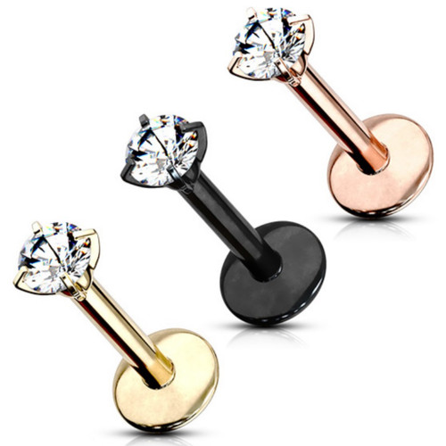 Prong Set CZ G23 Titanium Labret Monroe Stud 16G Prong Set CZ G23 Titanium Labret Monroe Stud 16G