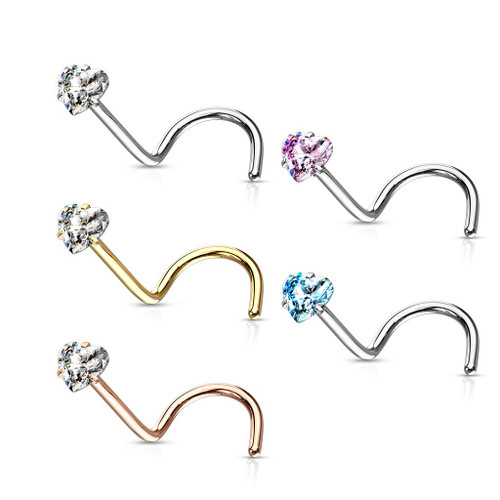 5PC Color Mix Heart CZ Steel Nose Rings 20G 5PC Color Mix Heart CZ Steel Nose Rings 20G